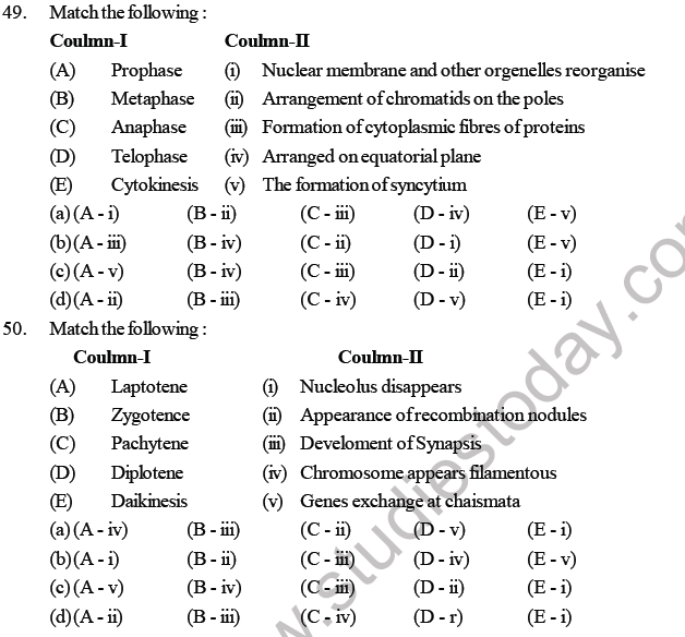 NEET Biology Cell Cycle MCQ-