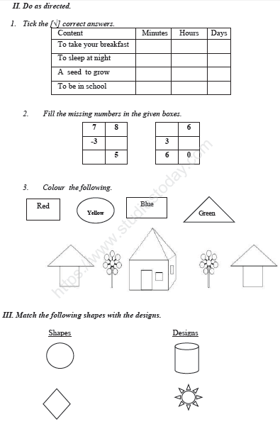 CBSE Class 3 Maths Sample Paper Set I