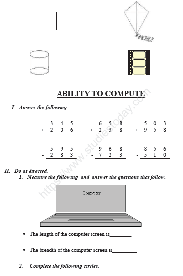 CBSE Class 3 Maths Sample Paper Set I