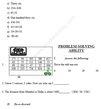 CBSE Class 3 Maths Sample Paper Set I