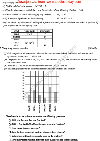 CBSE Class 5 Mathematics Sample Paper Set R
