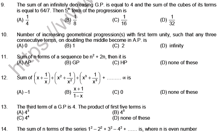 JEE Mathematics Sequence and Series MCQs Set A-Levl2-