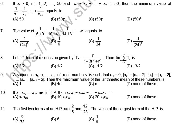 JEE Mathematics Sequence and Series MCQs Set A-Levl3-