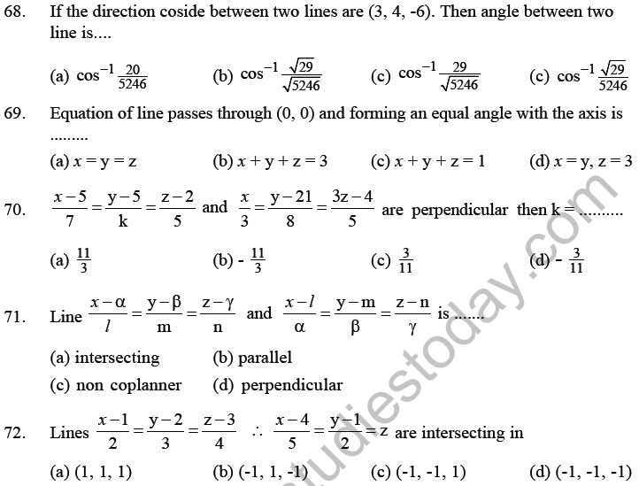 JEE Mathematics Three Dimensional Geometry MCQs Set B-15