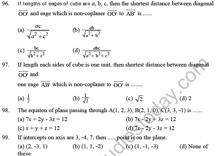 JEE Mathematics Three Dimensional Geometry MCQs Set B-23