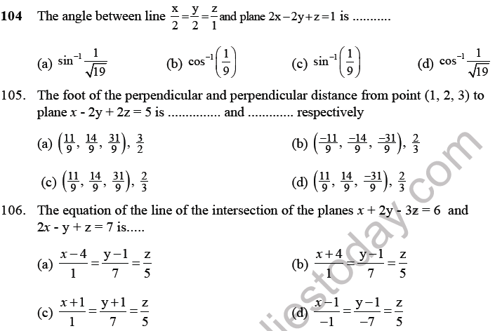 JEE Mathematics Three Dimensional Geometry MCQs Set B-25