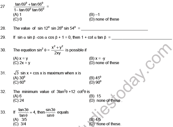 JEE Mathematics Trigonometric functions MCQs Set A-3