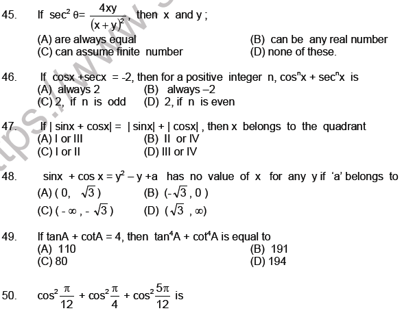 JEE Mathematics Trigonometric functions MCQs Set A-6