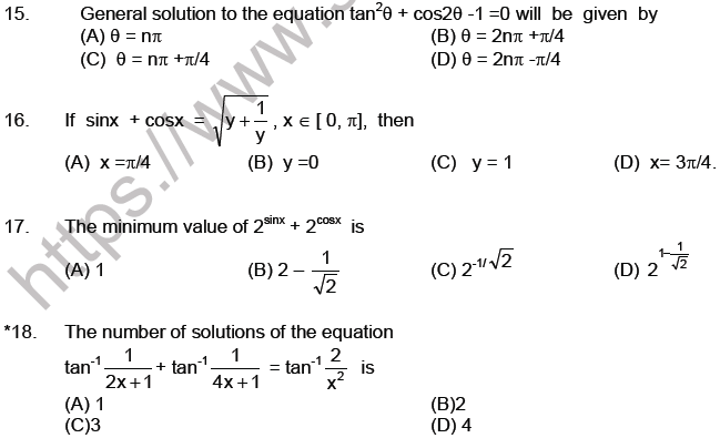 JEE Mathematics Trigonometric functions MCQs Set B-Level2-2