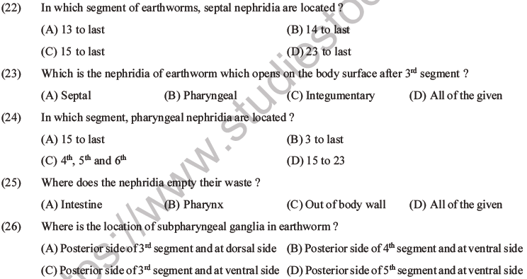 NEET Biology Animal Morphology and Anatomy MCQs Set A