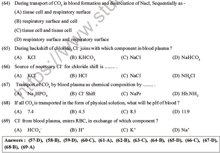 NEET Biology Breathing and Exchange of Gases MCQs Set B-16