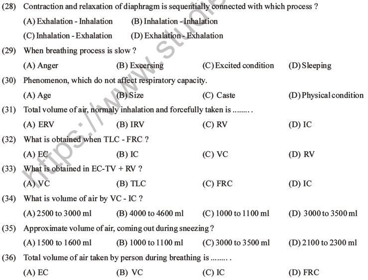 NEET Biology Breathing and Exchange of Gases MCQs Set B-8