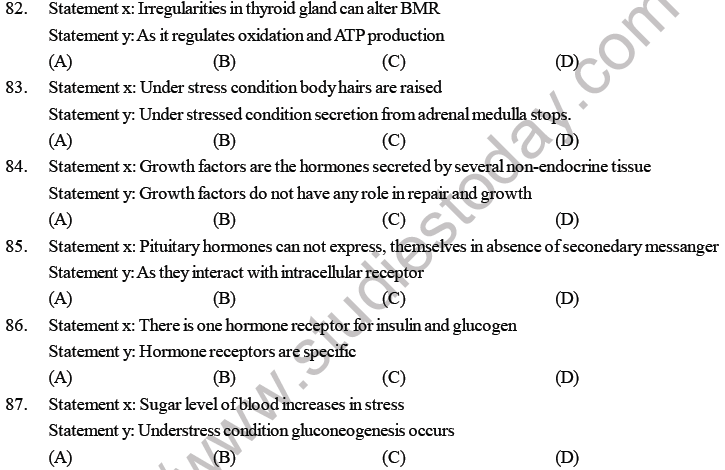 NEET Biology Chemical Coordination and Control MCQs Set A-Q82