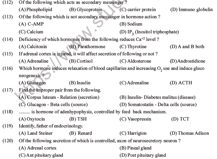 NEET Biology Chemical Coordination and Control MCQs Set B-32