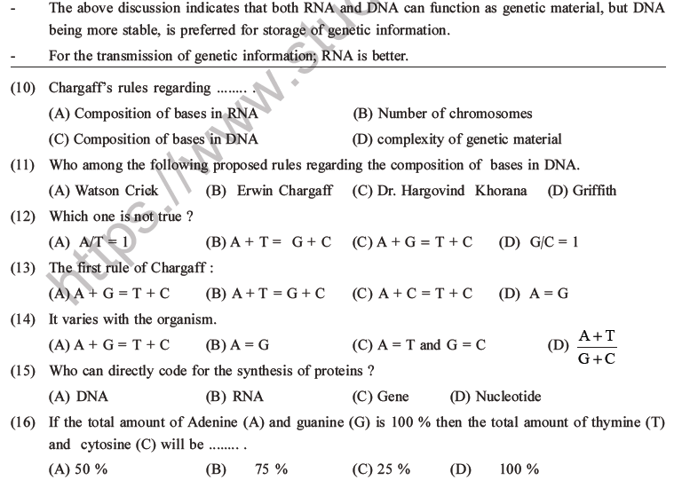 NEET Biology Molecular Basis of Inheritance MCQs Set A-4