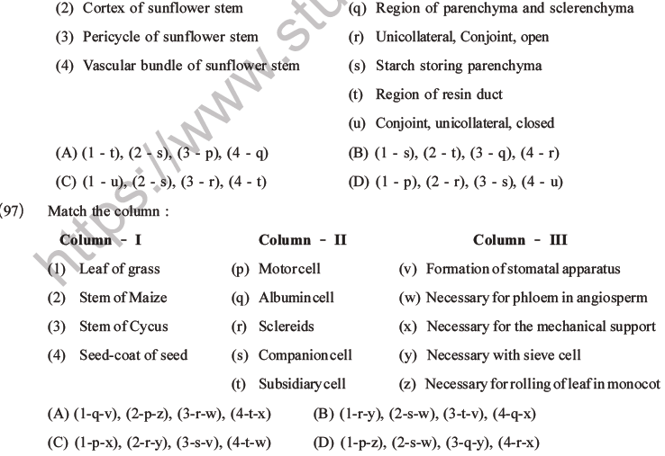 NEET Biology Plant Anatomy Plant Tissues MCQs Set A-31