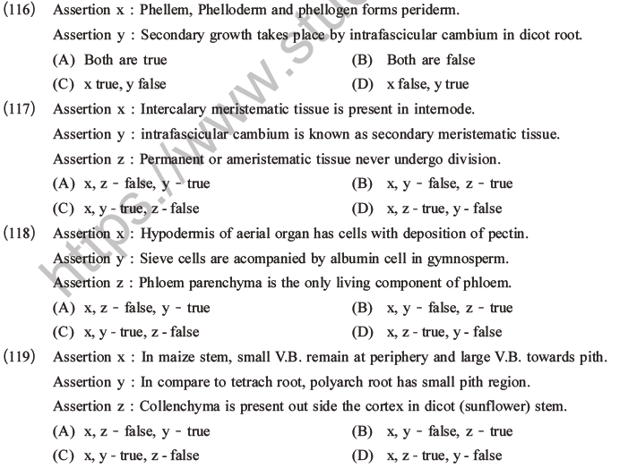 NEET Biology Plant Anatomy Plant Tissues MCQs Set A-37