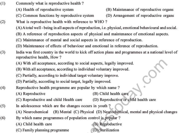 NEET Biology Reproductive Health MCQs Set A