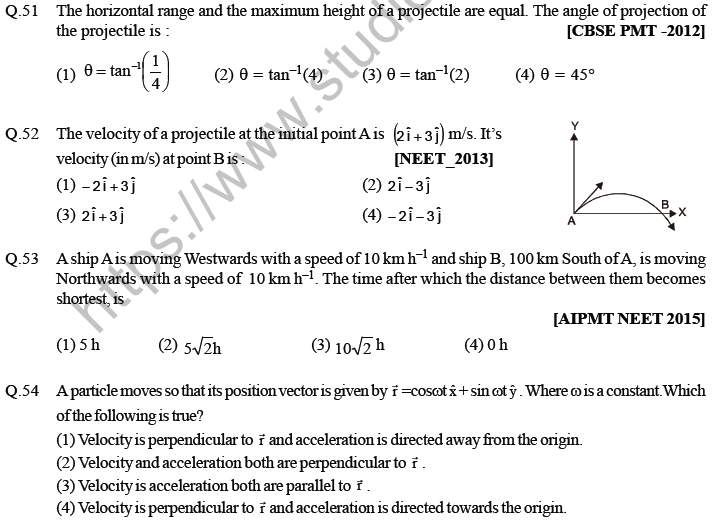 NEET Physics Kinematics MCQs Set D-7