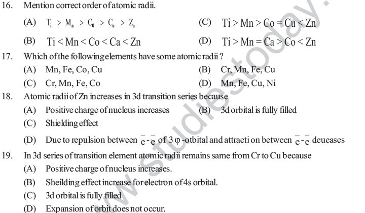 NEET UG Chemistry D and F Block Elements MCQs-