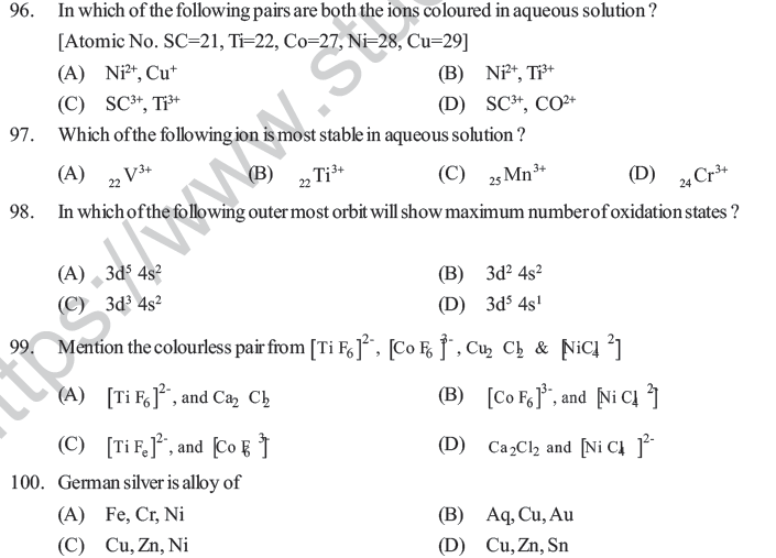 NEET UG Chemistry D and F Block Elements MCQs-14