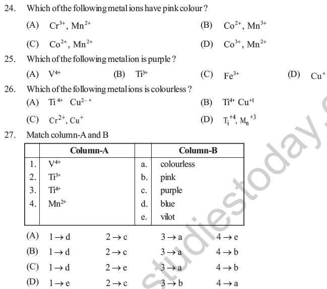NEET UG Chemistry D and F Block Elements MCQs-2