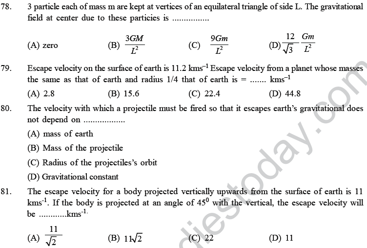 NEET UG Physics Gravitational MCQs-14