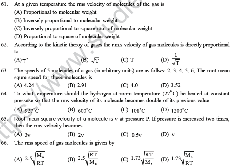 NEET UG Physics Kinetic Theory of Gases MCQs-21