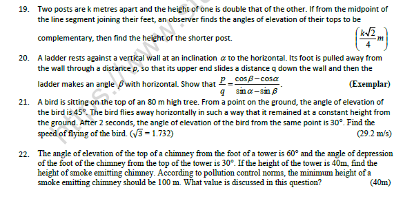 CBSE Class 10 Mathematics Application of Trignometry Worksheet Set B 4