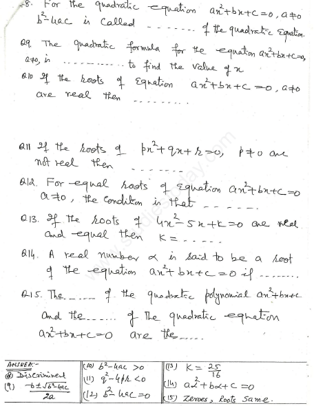 CBSE Class 10 Mathematics Quadratic Equations Assignment Set K