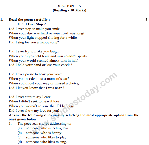 CBSE Class 9 English Communicative Sample Paper Set 25