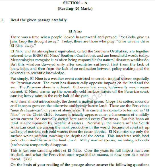 CBSE Class 9 English Communicative Sample Paper Set 49