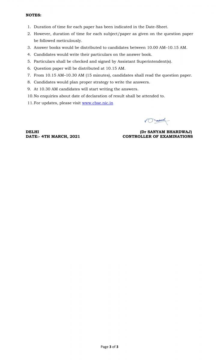 Revised Datesheet for Class 10