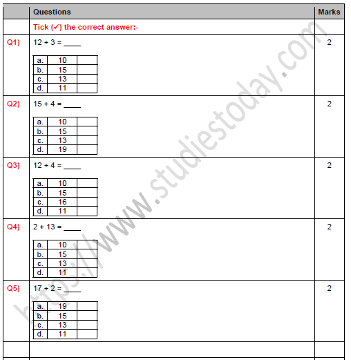 CBSE Class 1 Maths Number from Ten to Twenty Worksheet Set G