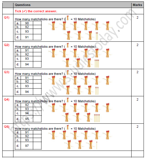 CBSE Class 1 Maths Numbers Worksheet Set I