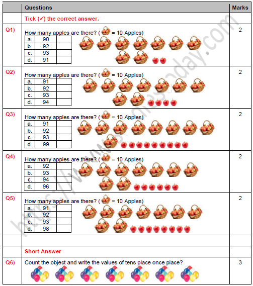 CBSE Class 1 Maths Numbers Worksheet Set J