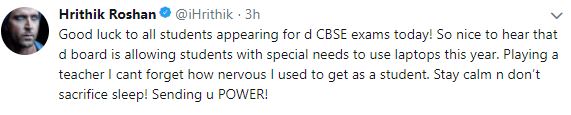 tweet by Hrithik Roshan