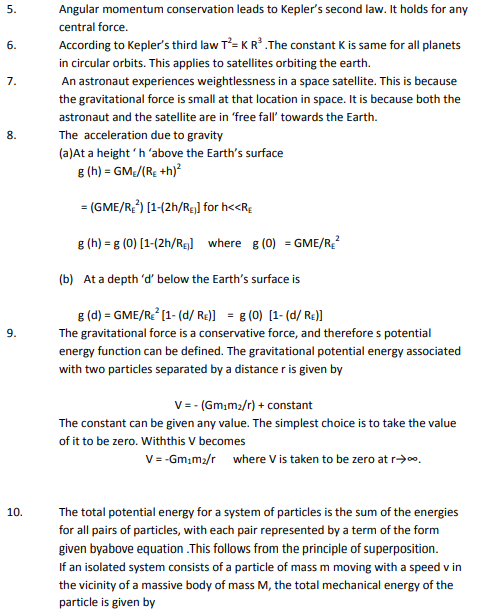 Class 11 Physics notes - Gravitation